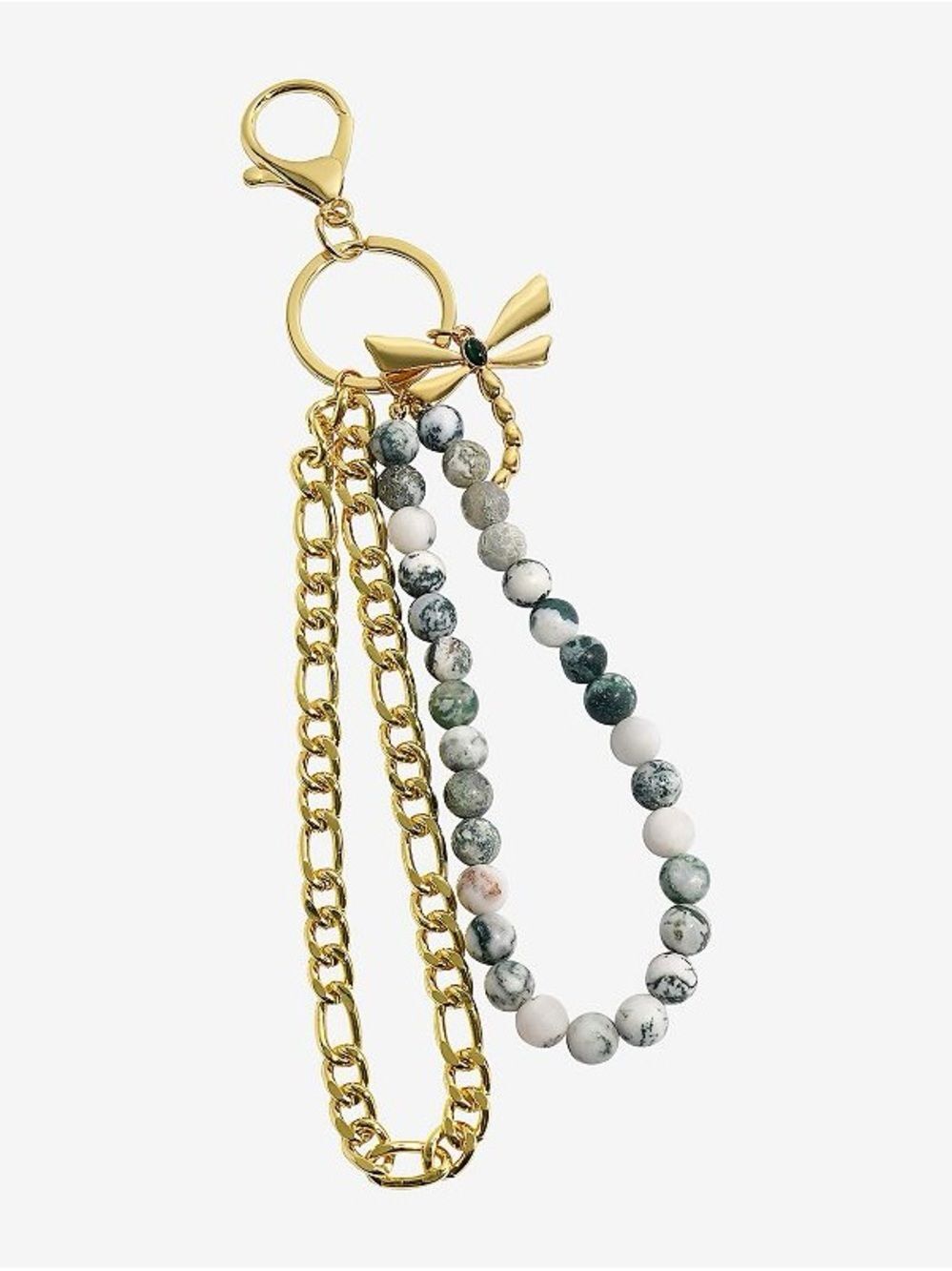 New Emberly Bag Charm Gold Dragonfly Keychain with Marble Bead Loop